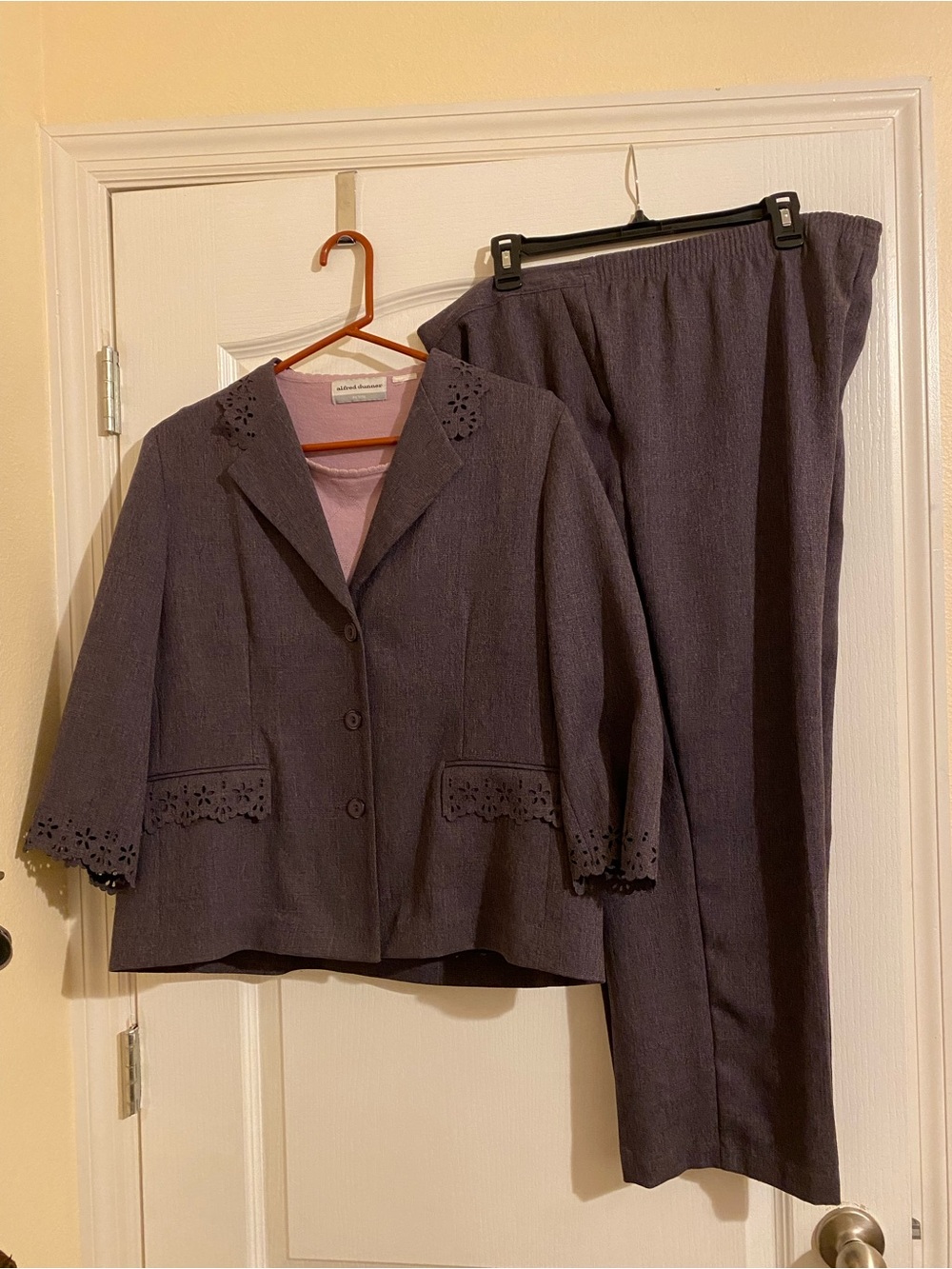 Alfred Dunner 3-pc Purple Lilac Suit Jacket Pants Sweater Set 14P